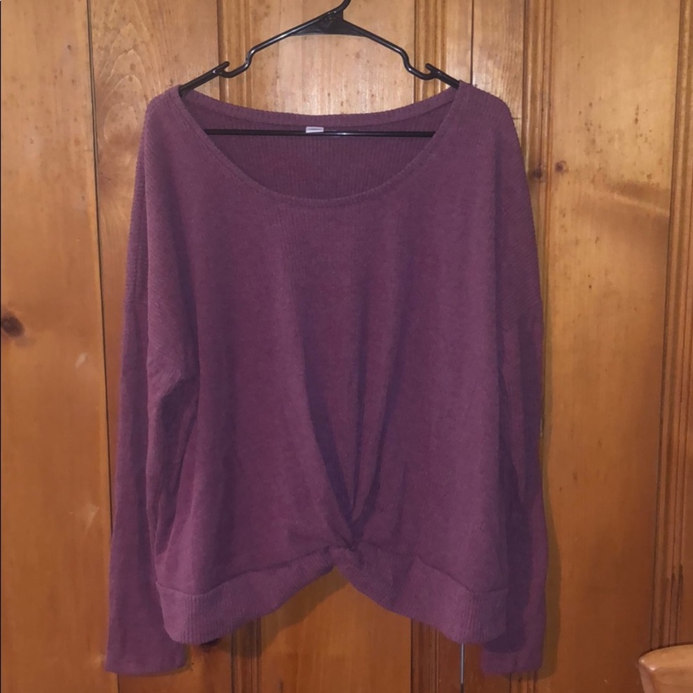 Purple sweater from Old Navy with knot